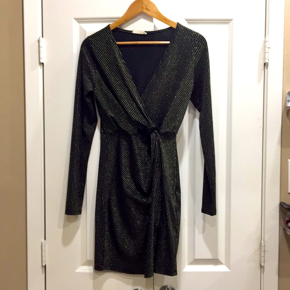 Altar’d State Gold Shimmer Wrap Bodycon Dress